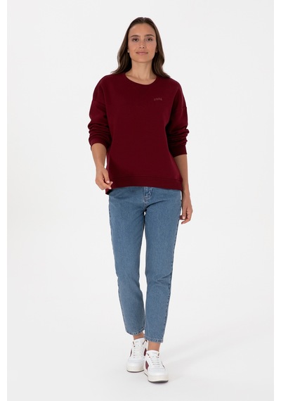 U.S. Polo Assn. Kadın Bordo Şardonlu Bisiklet Yaka Basic Sweatshırt 50313586-VR014