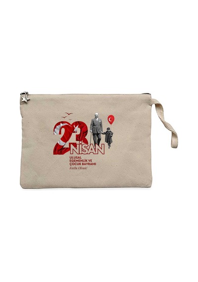 23 Nisan Ulusal Egemenlik Ve Çocuk Bayramı Kutlu Olsun Krem Clutch Astarlı Cüzdan / El Çantası