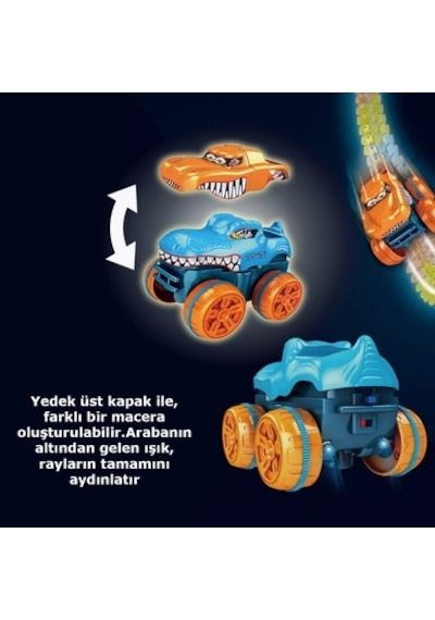 Learning Fun Şarjlı Işıklı Yüksek Hızlı Esnek Raylar Yarış Pisti Karanlıkta Parlayan Rapid World Açık Mavi