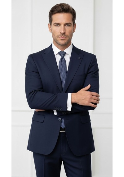 Plus Scorpion Ck125 Erkek Blazer Ceket Twill Puntolu Kırlangıç Yaka 2 Düğmeli Çift Yırtmaçlı Slim Fit Lacivert