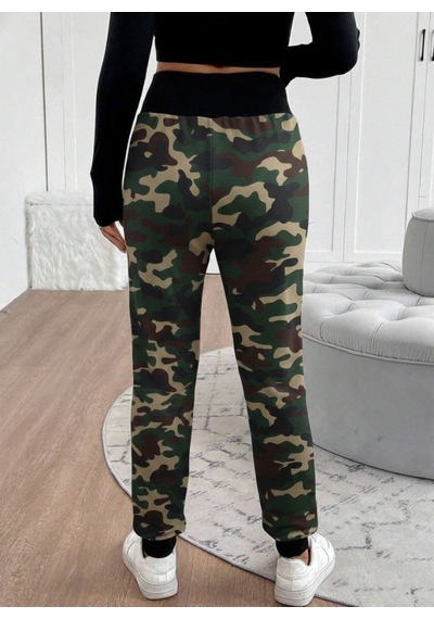 Simala Kadın Yüksek Bel Bağcıklı Desenli Iki Iplik Pantolon Çok Renkli