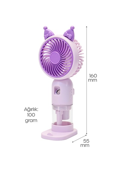 Buhar Üflemeli 3 Modlu Şarjlı El Fanı Seyahat Masaüstü Vantilatör Taşınabilir Mini Fan Mor F830