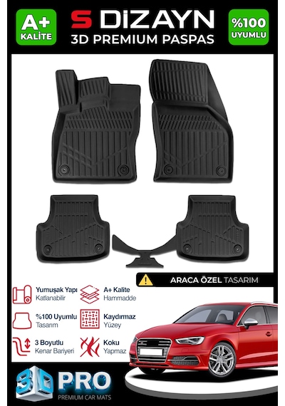 S-dizayn Audi A3 3d Pro Havuzlu Paspas 2020 Üzeri A+ Kalite