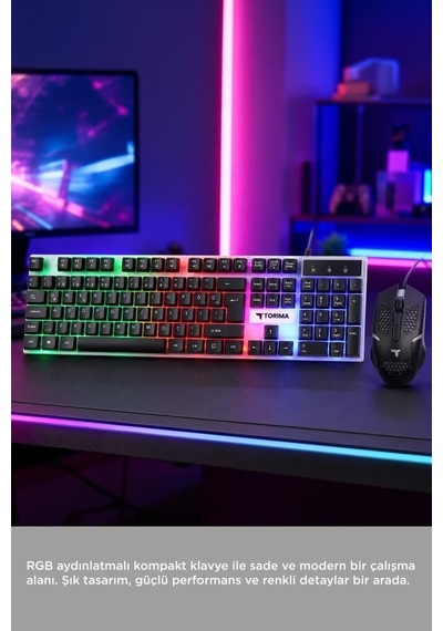 Eğlence Ekipmanı Donanım Paketi Oyuncu Rgb Işıklı Kablolu Q Klavye Ve Mouse Seti Tmk03