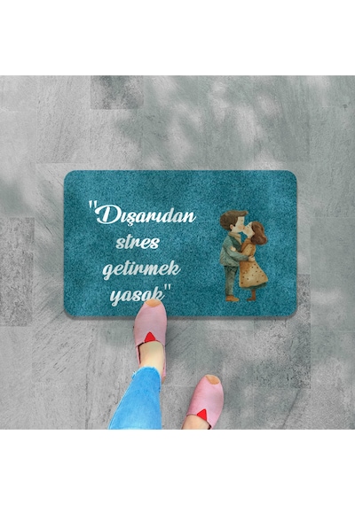 Dijital Baskılı Hoş Geldiniz Yazılı Çiçek Desenli Kapı Önü Paspası İç Ve Dış İçin Yıkanabilir Kaymaz Bebek Mavisi