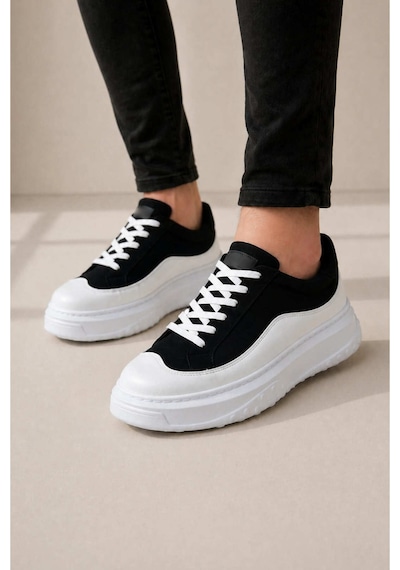 DMR Elegance Jy507 Dara Bağcıklı Süet Cilt Erkek Günlük Sneaker Ayakkabı Scbt Siyah/beyaz