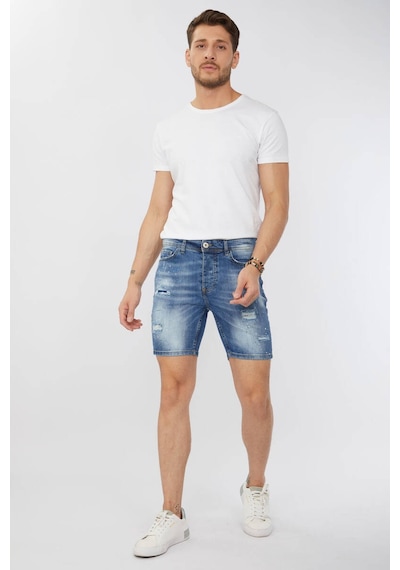 Markapia Erkek Boyalı Jean Kısa Şort Mavi 001