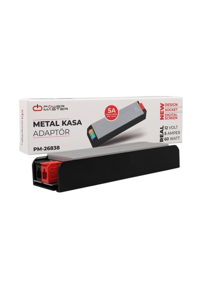 Powermaster Pm-26838 12volt 5amper 60watt Slim Metal Kasa Adaptör Voltaj Göstergeli 148x43x27mm