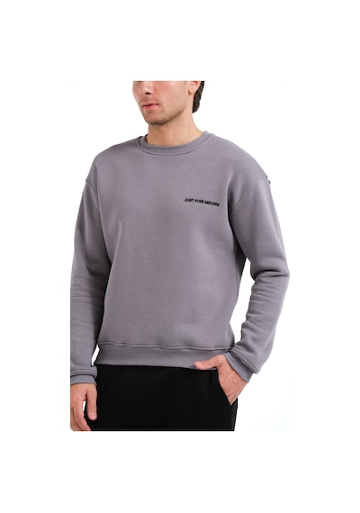 Justever Bisiklet Yaka Nakışlı Şardonlu İçi Polarlı Gri Erkek Sweatshirt - Volar Gri
