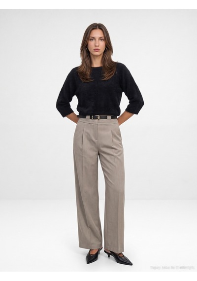 Dilvin 72803 Kemerli Pileli Pantolon-bej