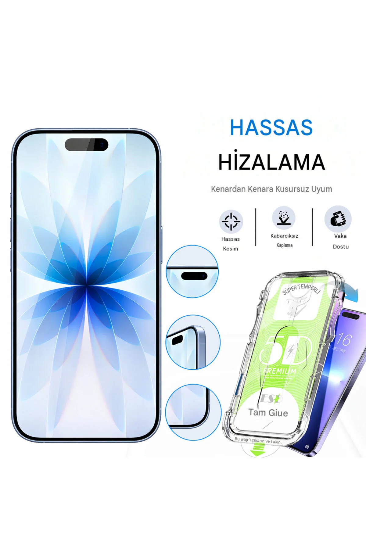İphone 16 Plus Otomatik Takılan Ekran Koruyucu Temperli Cam Kolay Uygulama Çizilmez Darbeye Dayanıklı Parmak İzi Bırakmaz