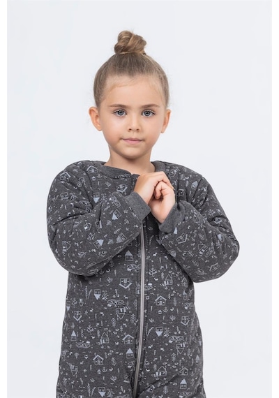 Cantoy Kız Erkek Çocuk Kalın Elyaf Dolgulu Premium Kalite 2.5 Tog Desenli Uyku Tulumu Antrasit