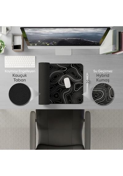 90x40 Cm Xxl Gaming Mouse Pad High Density Hybrid Kumaş Kaymaz Taban Yüksek Çözünürlüklü Baskı Fare Altlığı Oyuncu Mousepad Siyah İzohips