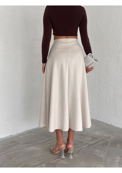 Ozy Fashion Kadın Süet Kloş Etek Bej