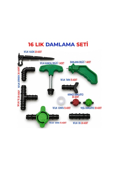 16' Lık Damlama Sulama Seti 187 Parça Bahçe Sulama Sistemi Seti Damlama Hortumu Set İçeriğinde Yoktur