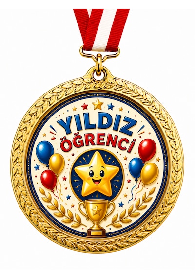 Yıldız Öğrenci Madalyası - Dijital Baskılı 1. Kalite Madalya Altın