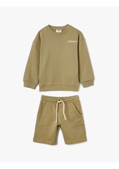 Koton Eşofman Takımı Sweatshirt Ve Şort Set Haki 4skb10390tk Haki