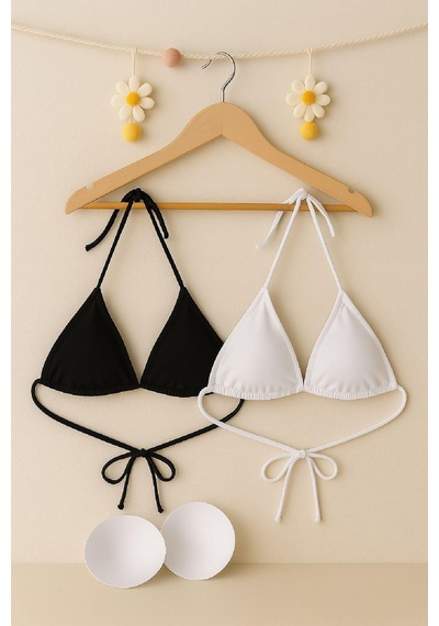 Epilons Zenvial Kadın Siyah Ve Beyaz Minimal Kesim Üçgen Bikini Üstü Zenviall2 Çok Renkli