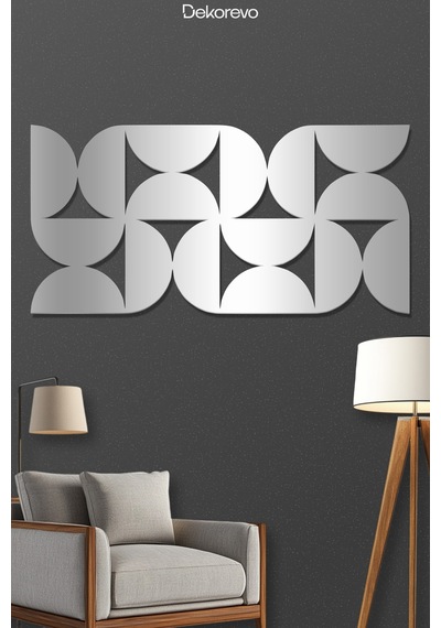 Minimalist Ritim Dekoratif Geometrik Desenli Metal Duvar Tablosu - Metal Duvar Sanatı - Gümüş - 75 X 50 Cm