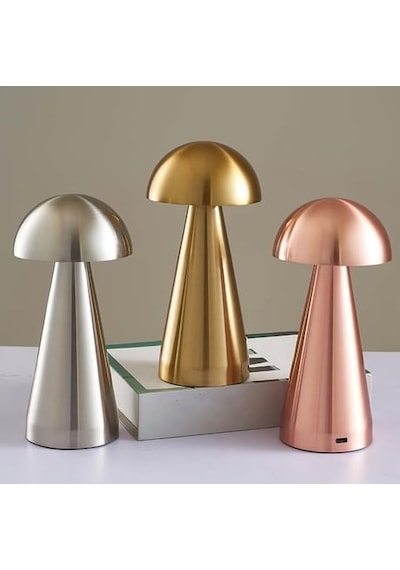 Dekoratif Metal Gold Mantar Kablosuz Masa Lambası Gold