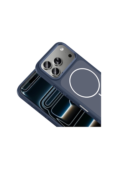 Apple Uyumlu iPhone 17 Pro Max Kılıf M-safe Şarj Özellikli Metal Kamera Çerçeveli Sanremo Silikon Kılıf Lacivert