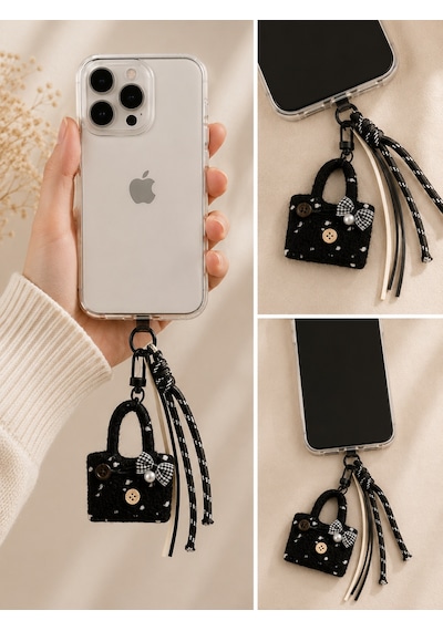 Kumru Studio Mini Çanta Charm Siyah Telefon Ve Çanta Aksesuarı