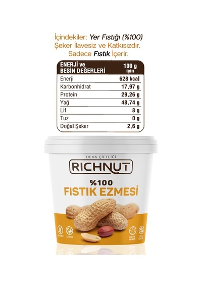 2 Kg Şekersiz Katkısız %100 Fıstık Ezmesi 2 X 1000 Gr