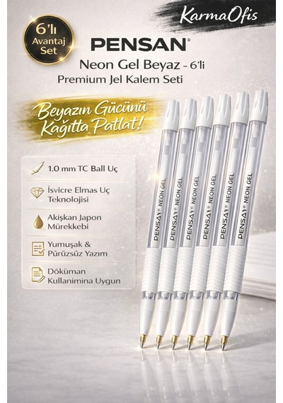 Neon Gel Beyaz Jel Kalem Seti 1.0 Mm 6 Adet Premium Akışkan Japon Mürekkepli Diğer