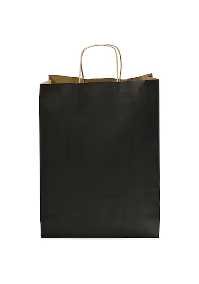 Kağıt Çanta Burgu Saplı 31x41x12cm Körük - Siyah 25 Adet