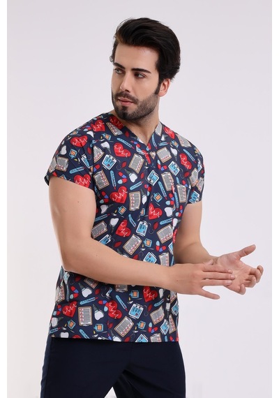 Yarasa Kol Dijital Desenli Üst - 6529 Füme Kalp Ritim-6952