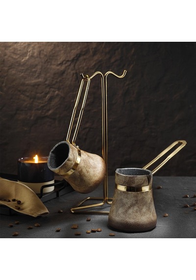 Brioni Royal Stone 3 Parça Granit Cezve Takımı Kaplangözü&Altın