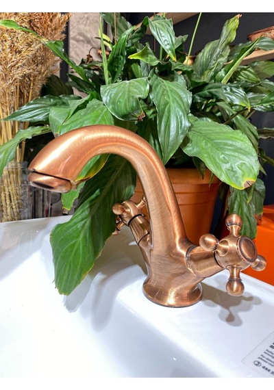 İsaoğlu Yapı Mat Bakır Bronz Lavabo Bataryası Eskitme Lavabo Musluk Bronz Musluk Premium Design Bakır