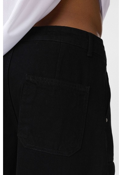 Vamos Cep Detaylı Baggy Fit Jean Siyah