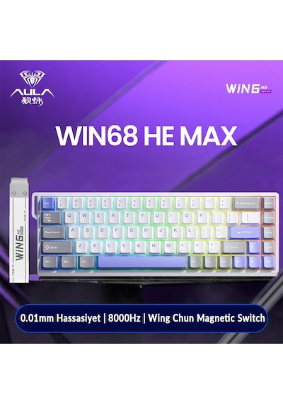 Aula Win68 He Max Manyetik Klavye Rapid Trigger Wing Chun Switch 8000hz Rgb Tkl Hot Swap Oyuncu Klavyesi Mavi
