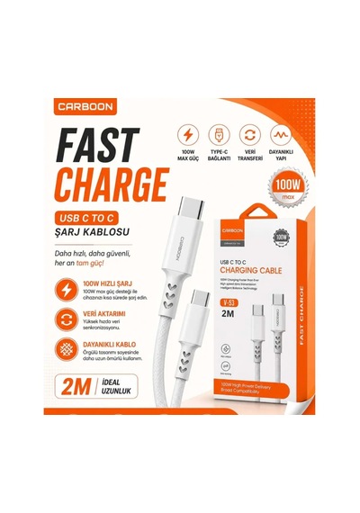 Carboon V-53 2mt Type-c To Type-c 100w Şarj Kablosu Şarj Data Kablosu