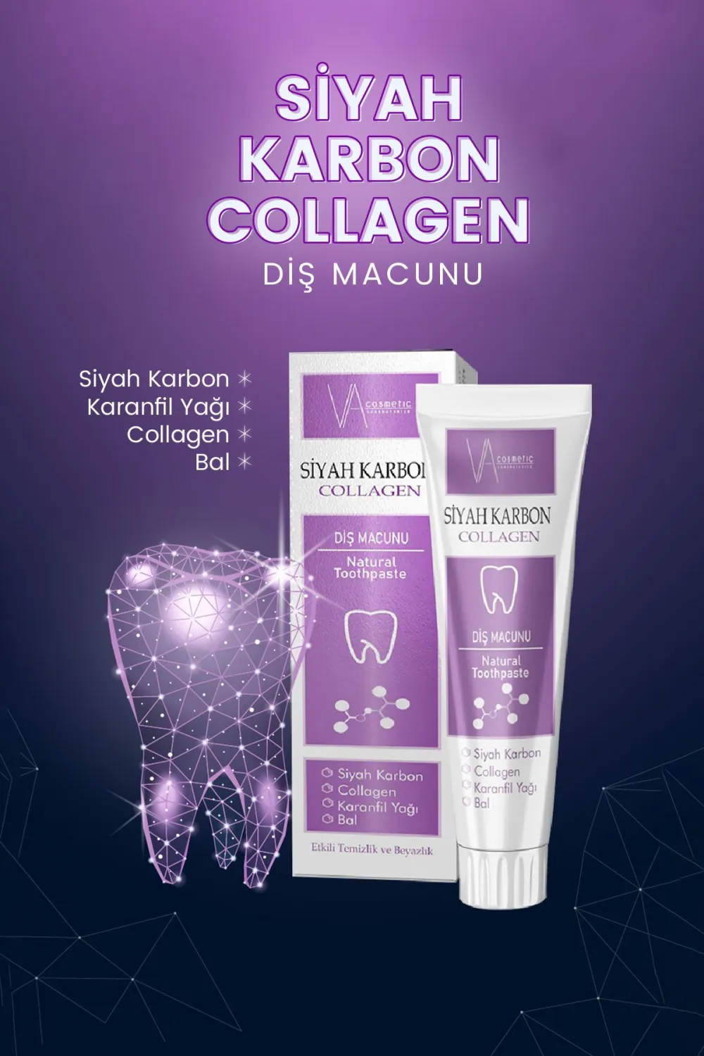 Va Cosmetic Aktif Karbon Beyazlatıcı Diş Macunu 100 Ml Leke Karşıtı Ağız Ve Diş Bakımı Beyazlatma