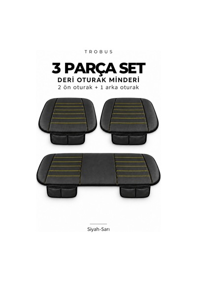 Audi A4 2001-2004 Çizgili Suni Deri 3'lü Minder Siyah Sarı