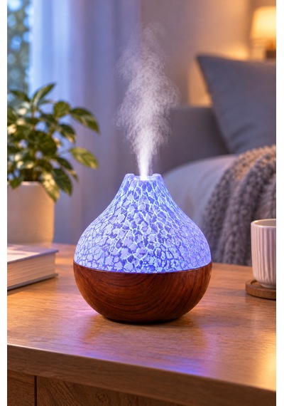 Hava Nemlendirici Buhar Makinası Led Işık Volkanik Alev Bambu Şık Tasarım