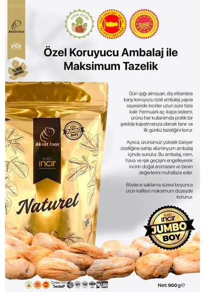 Jumbo Boy 900g Gold Doypack Kuru İncir Aydın İnciri Ab Coğrafi İşaretli 900 G