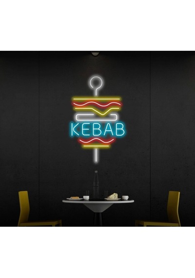 Kebab Yazılı Ve Şekilli Neon Tabela Turkuaz