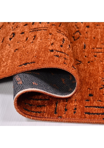 Çam Halı Crea Decolux Vena 8010 Kiremit Özel Kaymaz Tabanlı Pamuk Dokuma Kilim - 80x150