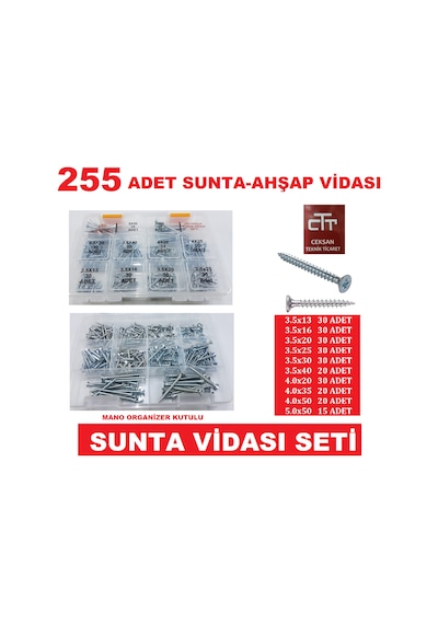 Sunta Vidası Seti 255 Parça -Ahşap Plastik V.B Vida Set N11.26206