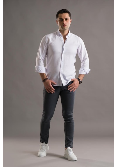 Modtime Slimfit Gofre Kumaş Yaka Düğmeli Uzun Kol Erkek 001