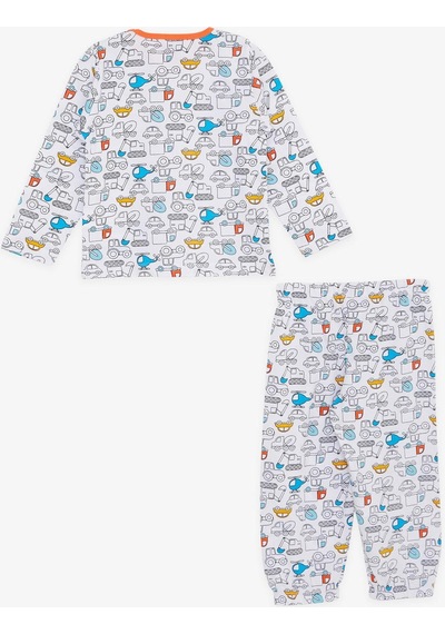 Breeze Girls & Boys Erkek Bebek Pijama Takımı Taşıt Desenli 9 Ay-3 Yaş, Beyaz-beyaz Beyaz