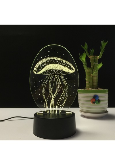 3d Dokunmatik Led Gece Lambası Pilli & Usb Bağlantılı Renk Değiştiren Masaüstü Deniz Anası Şekilli Siyah