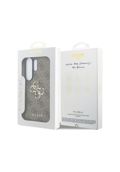 Galaxy S26 Ultra Uyumlu Kılıf Guess Lisanslı Pu Deri Büyük Metal Logo Dizaynlı Kapak Kahverengi