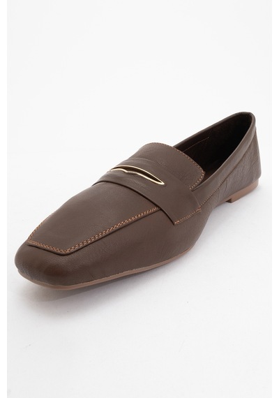 Luvishoes Luvi Shoes Irıdessa Kahverengi Cilt Hakiki Deri Tokalı Küt Burun Kadın Loafer Ayakkabı Kahverengi Deri