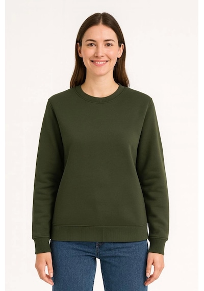 Suma Üç İplik Düz Bisiklet Yaka Sweatshirt - Haki