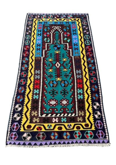 El Dokuma Sıfır Kilim Seccade 100x190 Renkli %100 Kilim  Teşhir Ürün
