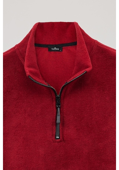 Tudors Erkek Dik Yaka Tüylenme Yapmayan Soğuk Geçirmez Standart Fit Rahat Kesim Polar Bordo Sweatshirt-30133-bordo Bordo